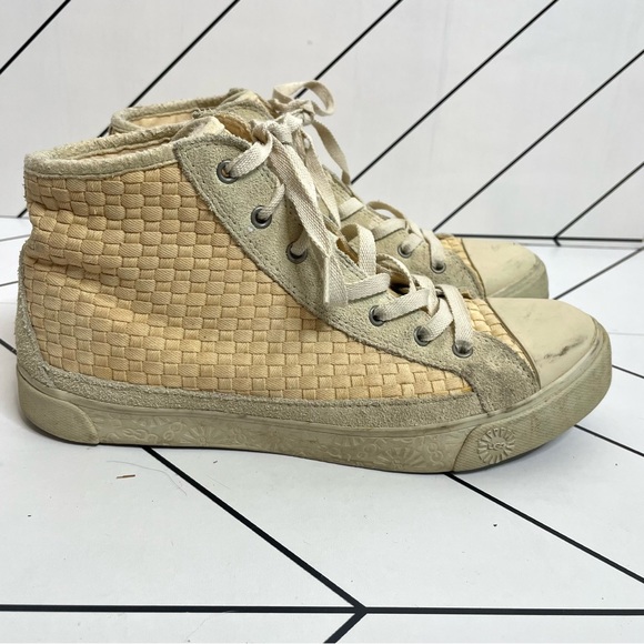 Ugg | Cayha Woven High Top Sherpa Lined Sneakers Tan Size 9 - Picture 2 of 14